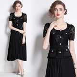Lace Embroidered Dress Square Understanding Temperament Chiffon 100-Fold Skirt Belt To Collect Thin 68HZ