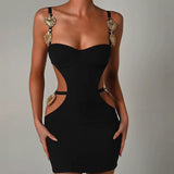 High-End Women's Clothing Colliding Splicing Sling Fashion Sexy Bare Waist Elastic Bandatry Dress 68HZ