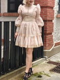 French Retro High-End Short Dress 2025 Summer New Fashion Collar Lantern Sleeve Mesh Waist Dress Dress Woman 68HZ