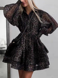 Explosion Printing Design Dress 2025 New Collar Tie With Waist Thin Leopard Dress Woman 68HZ