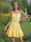 Spring 2025 New Heavy Industry Embroidery Sexy Sling Skirt Splicing Lotus Leaves Side To The Waist Thin Dress Woman 68HZ