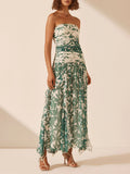 Artistic Retro Style Print Thoracic Dress 2025 New Temperament Design Folded Long Mesh Dress Woman 68HZ