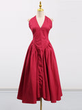 Sexy Hottie Wind Deep V-Neck Hanging Neck Strap Design Dress 2025 New Slim Long Dress Woman 68HZ