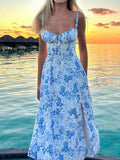 Spice Girls Wear Women's Spring New Fashion Broken Flower Dress Vacation Style Suspension Dress Women's Fork Dress 68HZ
