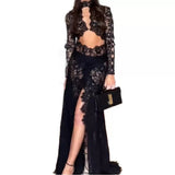 Sexy Women's New Fashion Lace Hollow High Open-Sleeved Dress 68HZ