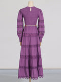 French Retro High-End Long Dress 2025 Spring New Hollow Tie Solid Color Waist Thin Dress Woman Trend 68HZ