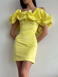 Women's Lotus Leaf Side Sexy Shoulder Dress Solid Color High-End Temperament Braid Skirt Dress Dress Dress 68HZ