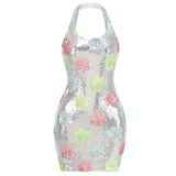 New Heavy Industry Silver Lily Flowers Small Dress Dress High-End Spring And Summer Temperament Dress 68HZ