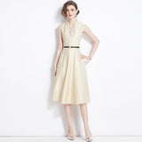 Summer Women's Clothing 2024 New Famous Temperament Sister Light Familiar Air Cold Sense Of High-End Sleeveless V-Neck Dress 68HZ