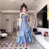 Evening Dress New French Masquein Blue Hanging Dress Female Summer At-Aug Princess Birthday Dress 68HZ