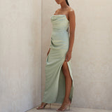 2024 New Silk And Satin Braked Fork And Knee Dress Dress Sexy Evening Dress 68HZ