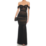 2025 Summer Shoulder-To-Shoulder Tanned Tauze High-End Women's Sexy Temperament Yarn Party Dress 68HZ