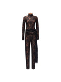 Pantyhose Burst New Hot Babes Sexy Lace Hollow Horn Sleeves To Repair Jumpsuit Jumpsuit Woman 68HZ