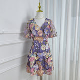 2025 Summer New French Design Heavy Industry Three-Dimensional Flowers Slimming Thin And Hip Delicate Dress Women's Clothing 68HZ
