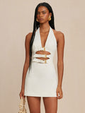 New Sexy Hollow Hanging Back Hanging Neck Dress Metal Decorative Temperament Dress Skirt Skirt Skirt 68HZ