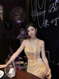 Evening Dress Gentle High-End Light Luxury Niche Dress French Heavy Industry Nail Bead Banquet Adult Birthday Dress 68HZ
