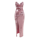 New Sexy Slit Naked Back Dress Repair Behind The Back With Open Fork Irregular Long Dress Woman 68HZ