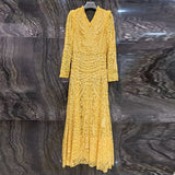 Cumbre Temperament V-Neck Heavy Industry Luxury Sleeve Long-Sleeved Black Dress Dress Dress Station Spring And Autumn Women's Dress 2025 68HZ