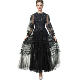 Luxury Lint Collar Retro Net Yarn Dress Dress Dress New Spring And Summer 2025 68HZ