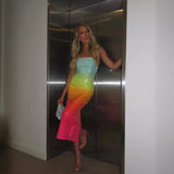 2025 New Breast-Meared Rainbow Gradient Color Photo Dating Travel To Take Photos Graduation Season Dress Famous Evening Dress 68HZ