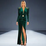 Autumn Women's Sexy Deep V-Neck Velvet Dress Dress French High-End Temperament Dress Dress Woman 68HZ