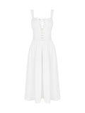 Women's Summer New White Lace Sling Splicing Repair Body Medium Long Dress French Dress Pure Lust 68HZ