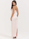 Sexy High-End Women's Pink Sling Dress Long Dress With Open Fork Elegant Evening Dress Sweet Spicy Temperament Dress 68HZ