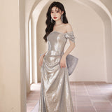 Evening Dress Female Shoulder 2024 New High-End Temperament Annual Meeting Host Dress Noble And Sexy 68HZ