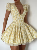 New Sexy Deep V Short Sleeves Crumid Summer French Dress Sweet Spicy Fashion Puff Small Dress Summer Dress 68HZ