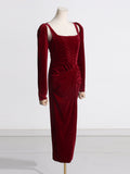 French Famous Style Dress Dress Woman 2025 New Temperament Square Design Pressure Folded Solid Color Dress Skirt 68HZ