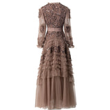 Luxury Lint Collar Retro Net Yarn Dress Dress Dress New Spring And Summer 2025 68HZ