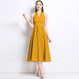 French Retro Sleeveless Dress Wave Point Small Bare Back V Collar Hanging Neck Tea Break Skirt Hong Kong Wind Girl Summer 2025 68HZ
