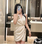 Autumn New Long-Sleeved French Temperament Design Small Silk And Satin Noodle Folds To Collect Thin Dress Women 68HZ