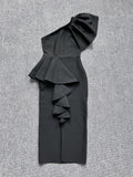 Women's Dress One Shoulder Lotus Side Tight Fashion Long Dress Sexy Open Bandid Dress 68HZ