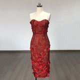 Elegant Lace Three-Dimensional Flowers Decorated With White Sexy Thoracic Dress Light Luxury Dinner Dress 68HZ