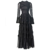 French Elegant Embroidered Lace Collar Long-Sleeved Dress Red Long Dress Spring And Summer Women's Dress 2025 68HZ