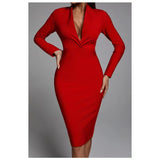 Sexy Deep V-Neck Fashion Trendy Long Sleeve Banded Dress With High-End Banquet Evening Dress 68HZ