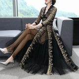 Sexy V-Neck Heavy Industry Embroidery Mesh Perspective Big Swing Dress Black Dress Women Spring And Summer 2024 68HZ