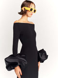 High-End Female Sense Collar Long-Sleeved Tidal Fork Dress Banded Dress 68HZ