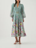 Art Lantern Sleeve Long Dress 2025 New Waist Thin Design Retro Print Dress Women's Summer 68HZ