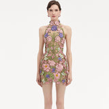 New Exquisite Embroidery Sexy Perspective Sleeveless Short Dress Elegant Temperament Party Dinner Dress 68HZ