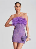 Women's Dress Sexy Bareback Ostrich Hairy Twisted Dress High-End Temperament Fashion Sleek Ass Skirt 68HZ