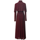 Cloak Sleeves Folded Waist Wine Red Elastic Knitted Princess Style Dress Station Spring And Summer Women New 2025 68HZ