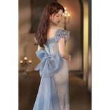 Evening Dress Dress Woman 2024 New Blue Fishtail High-End Light Luxury Niche High-End High-End High-End French Toast Bridal Wedding Dress 68HZ