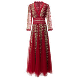 Sexy V-Neck Seven-Sleeve Embroidered Mesh Dress Dress Spring And Summer Women's New 2024 68HZ