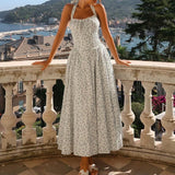 Summer Sexy Women's Broken Flowers Hanging Neck Dress Spring And Summer Women's High-End Feeling Body Out-Back Resort Style Long Skirt 68HZ