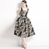 Summer Senior Sense Of The Temperament Sleeveless Long Dress Light Mature Sister Wind Reduction Age Thin Black Broken Flower Dress Woman 68HZ