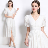 White Dress Female Travel Photo Summer French Hollow High-End Feel Seaside Beach Long Skirt 68HZ