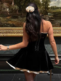 New Women's Dress Golden Velvet Sexy Bosom A-Dress Body-Dexed Winter Dress Tice Little Dress 68HZ