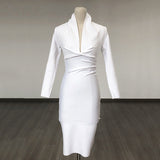 Sexy Deep V-Neck Fashion Trendy Long Sleeve Banded Dress With High-End Banquet Evening Dress 68HZ